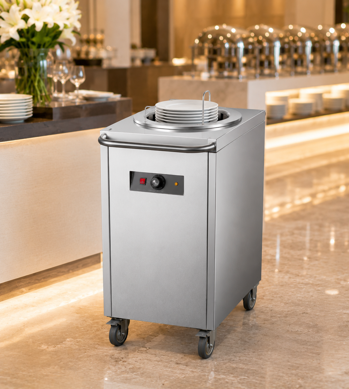 2-Head Electric Plate Warmer Cart